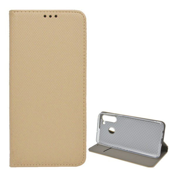 Tok álló, bőr hatású (FLIP, oldalra nyíló, asztali tartó funkció, rombusz minta) ARANY [Samsung Galaxy A21 (SM-A210F)] (5996457982325)