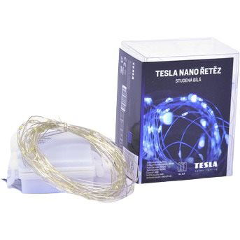 Tesla - nano fényfüzér 50LED, 6500K, 5 m + 30 cm-es kábel, 3x AA elem, diőzítő, IP44 (VONABA5MIOWC)