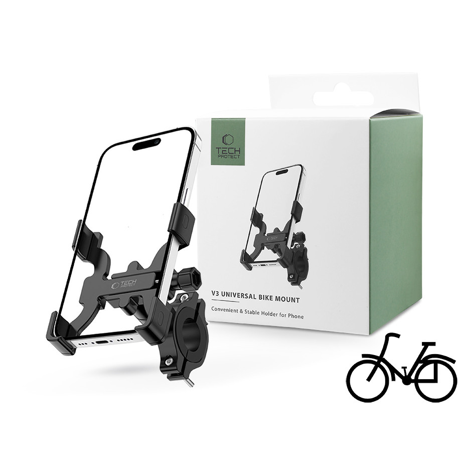 Tech-Protect univerzális kerékpárra / motorkerékpárra szerelhető fém telefontartó - Tech-Protect V3 Universal Bike Mount - fekete (TP308965)