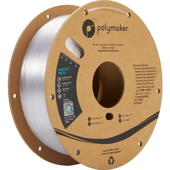 Polymaker PB01011 PolyLite 3D nyomtatószál PETG hőálló, nagy szakítószilárdság 1.75 mm 1000 g Átlátszó 1 db