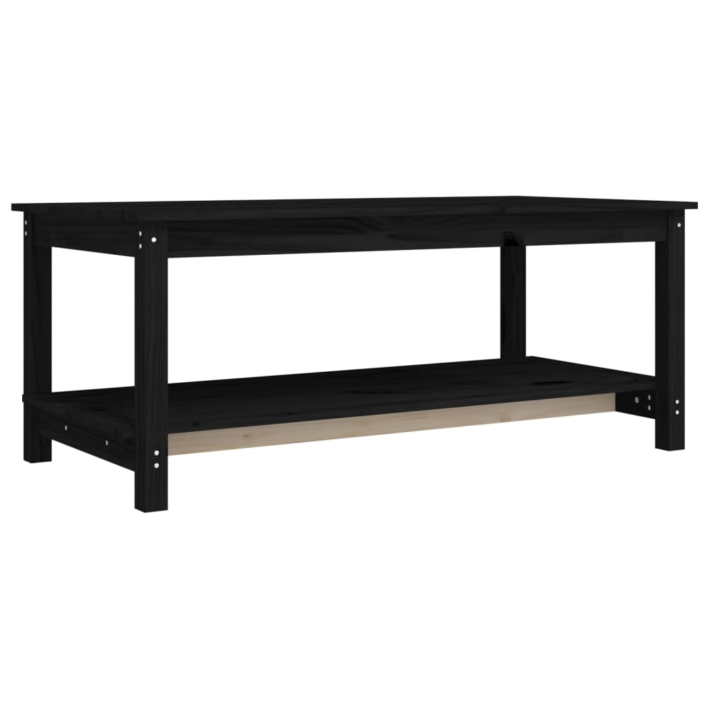 fekete tömör fenyőfa dohányzóasztal 110 x 55 x 45 cm (822276)