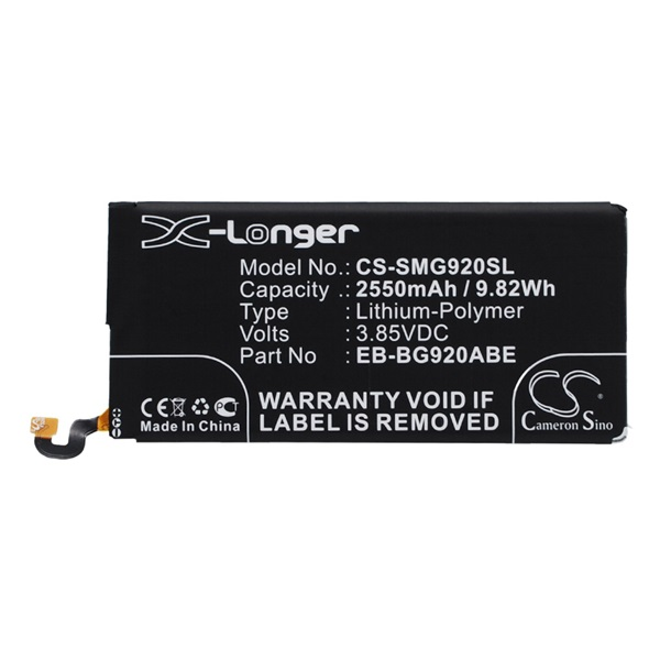 Cameron Sino CS-SMG920SL Samsung Galaxy S6 Telefon akkumulátor 2550 mAh
