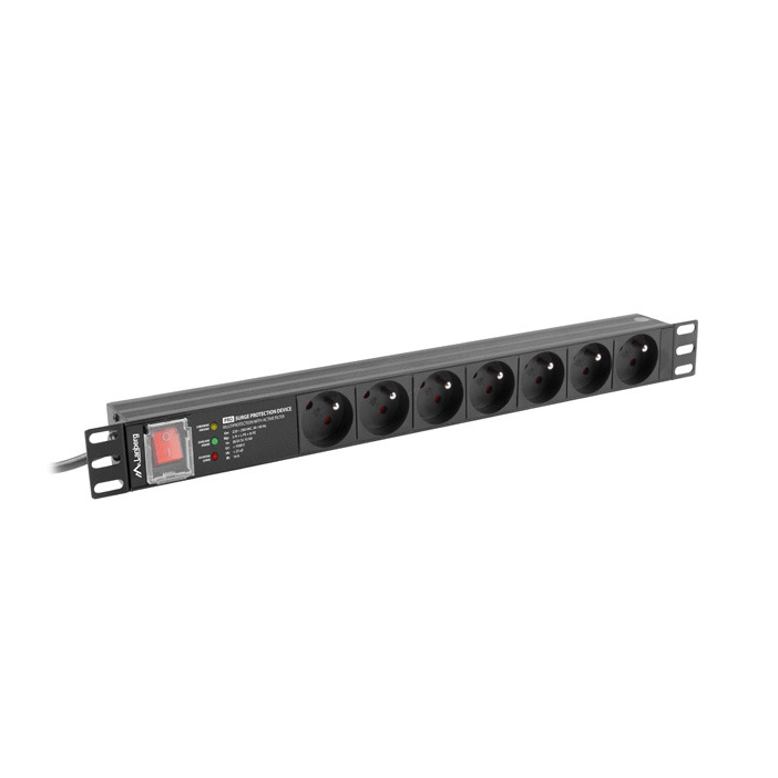 Lanberg 250V Túlfeszültség védő elosztó 7 aljzatos 2m - Fekete (PDU-PRO-07E-0200-BK)