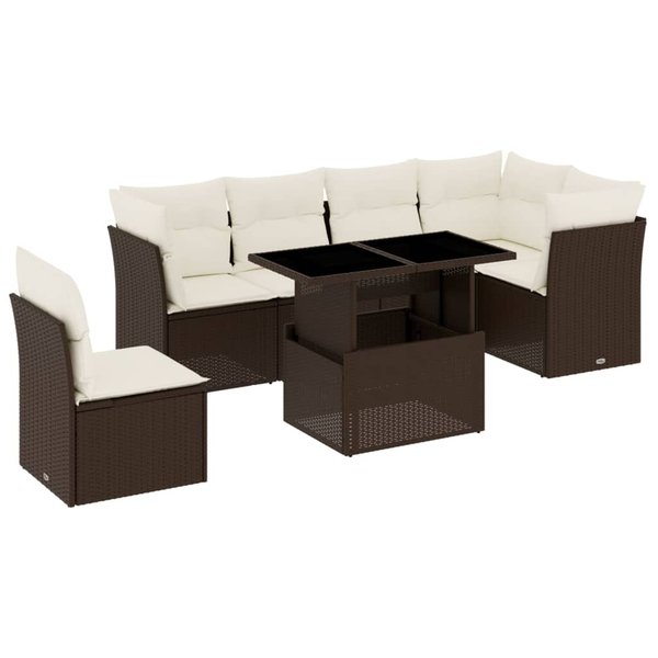 Set canapele de grădină cu perne, 7 piese, maro, poliratan