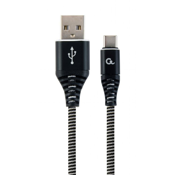 Gembird USB type-C - USB Type-A szövet borítású adat- és töltőkábel 2m fehér-fekete (CC-USB2B-AMCM-2M-BW)