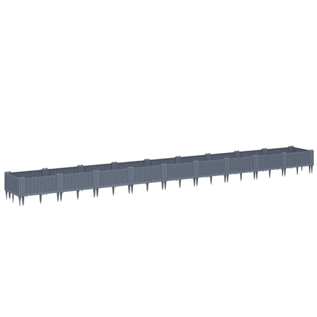 szürke PP kerti virágláda cövekekkel 362,5 x 42,5 x 28,5 cm (368024)