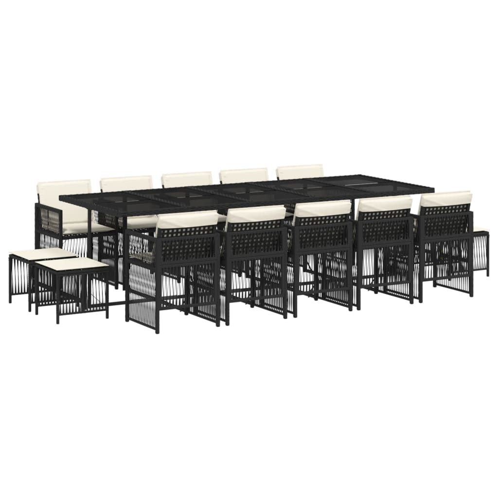 15 részes fekete polyrattan kerti étkezőgarnitúra párnákkal (3210990)