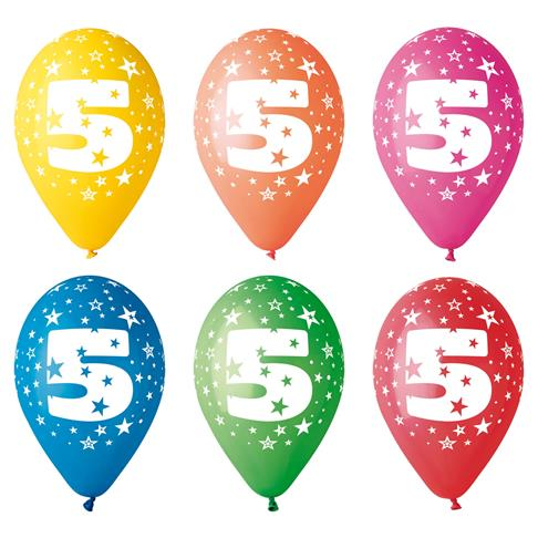 Léggömb 26cm - 5-ös szám (5db) (11-PRINT5)