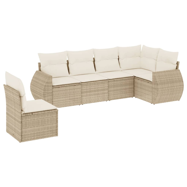 Set canapele de grădină cu perne, 6 piese, bej, poliratan
