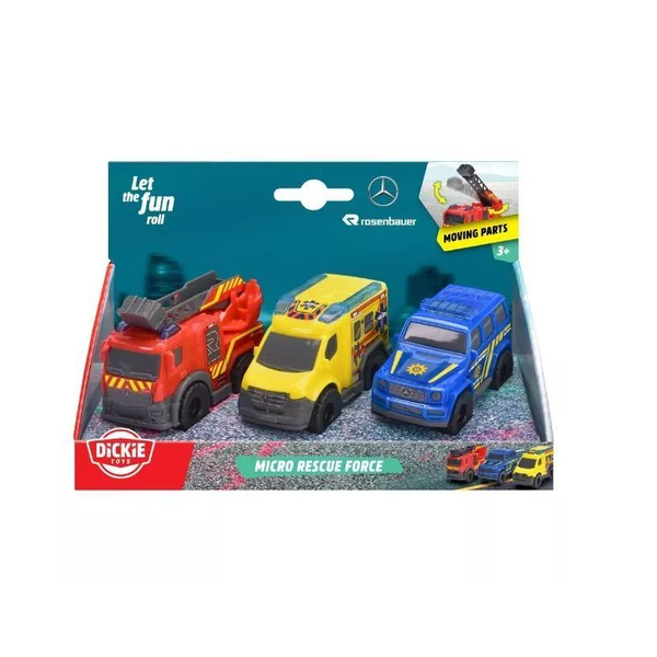 Dickie Toys Micro Rescue Force 3 darabos Vészhelyzeti kisautó szett 1:36