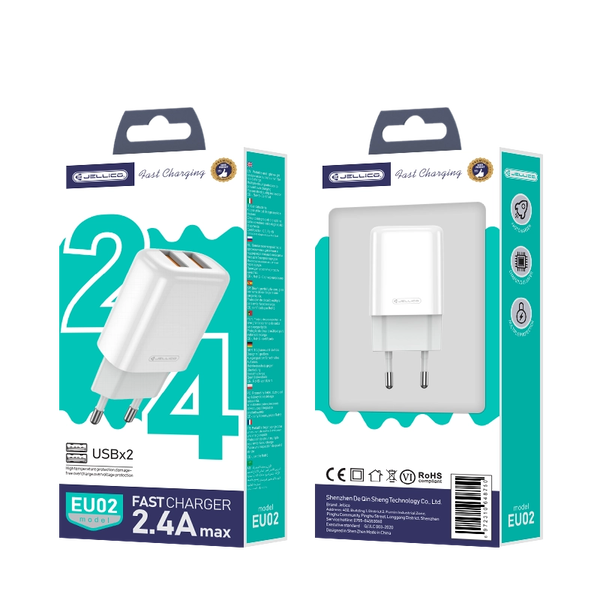 JELLICO ładowarka sieciowa EU02 2.4A 12W 2xUSB Biały