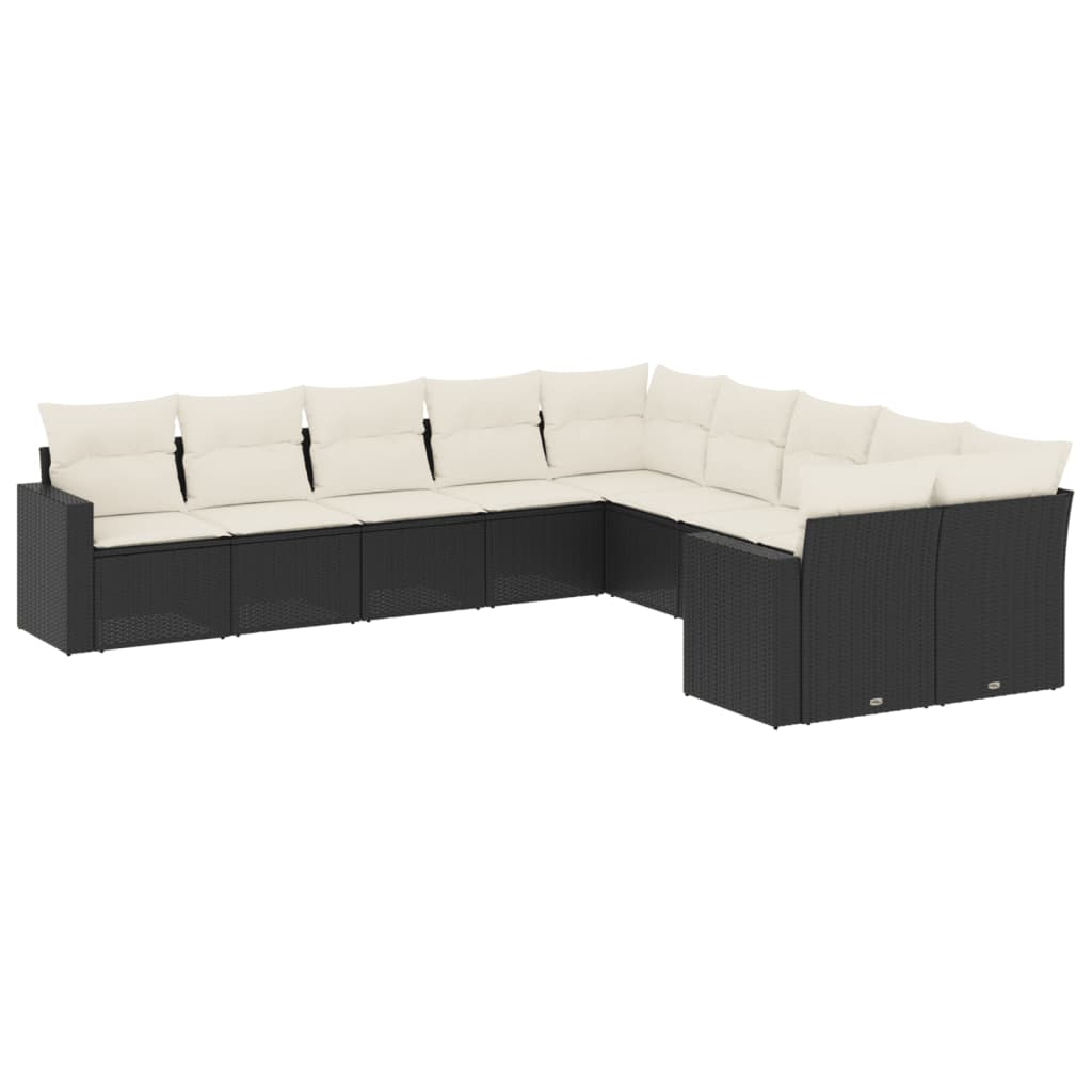 10 részes fekete polyrattan kerti ülőgarnitúra párnákkal (3251843)