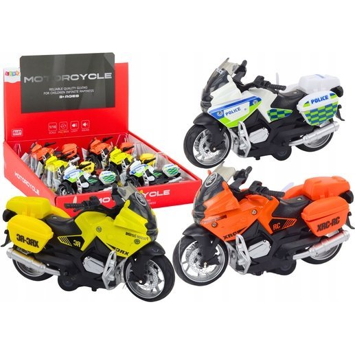 LeanToys Motocykl Sportowy z Napędem Frykcyjnym 3 Wzory Żółty Pomarańczowy Biały