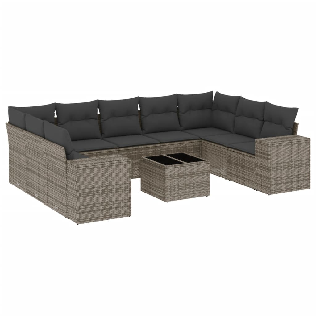 10 részes szürke polyrattan kerti ülőgarnitúra párnákkal (3223009)