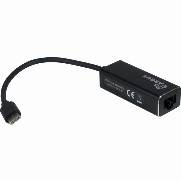 KAB Adapter USB-C > Gigabit Lan RJ45 1000 MBit/s Inter-Tech Black (88885438)