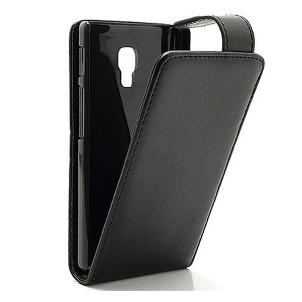 Tok álló, bőr hatású (FLIP, lefelé nyíló) FEKETE [LG Optimus L7 II. (P710)] (5996457372287)