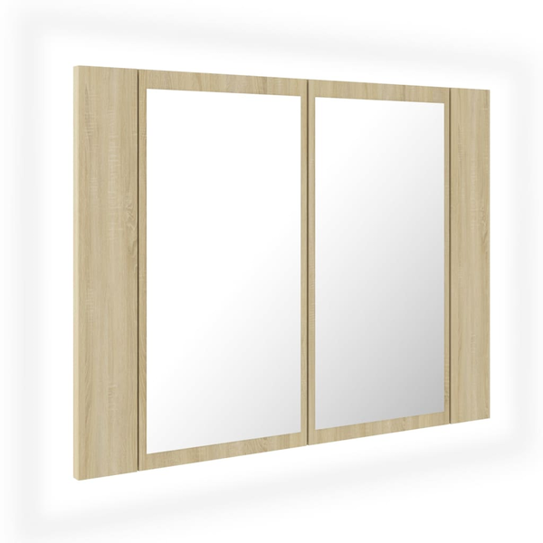 tölgyszínű akril LED-es tükrös fürdőszobaszekrény 60x12x45 cm