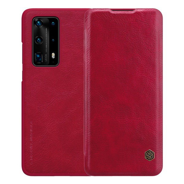 NILLKIN QIN tok álló, bőr hatású (FLIP, oldalra nyíló, bankkártya tartó) PIROS [Huawei P40 Pro+ 5G] (5996591008523)