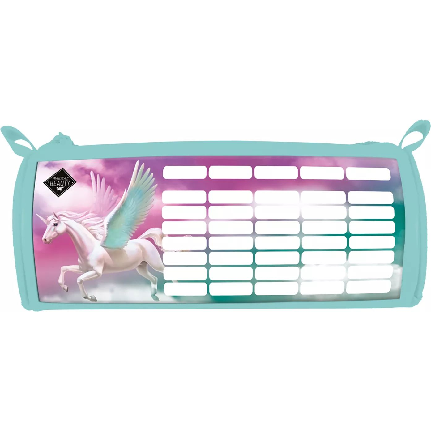 Magical Beauty Töltetlen Bedobós hengeres tolltartó órarenddel - Unikornis mintás (21024)