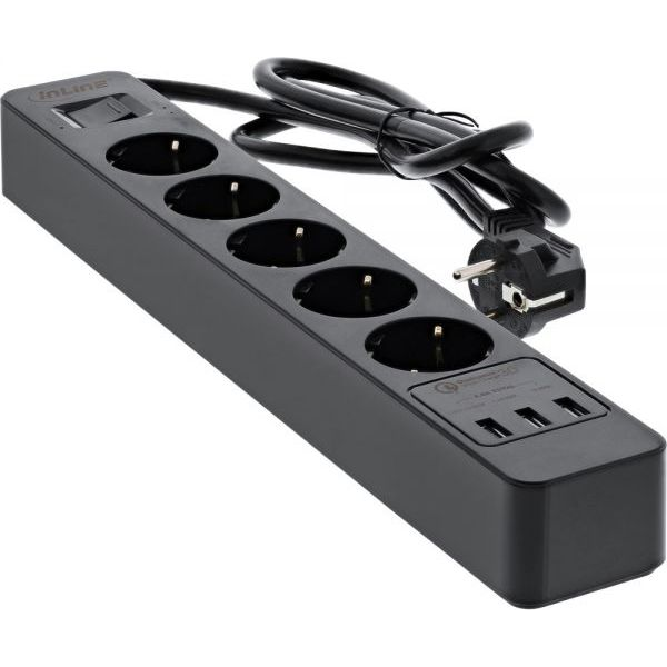 InLine 16491U túlfeszültségvédő Fekete 5 AC kimenet(ek) 220-250 V 1,5 M (16491U)