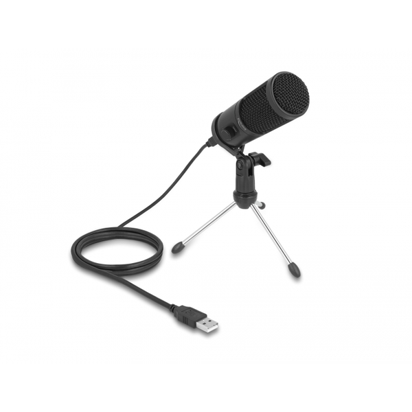 Delock USB-s kondenzátor mikrofon állvánnyal személyi számítógéphez és laptophoz, 24 Bit / 192 kHz (66832)