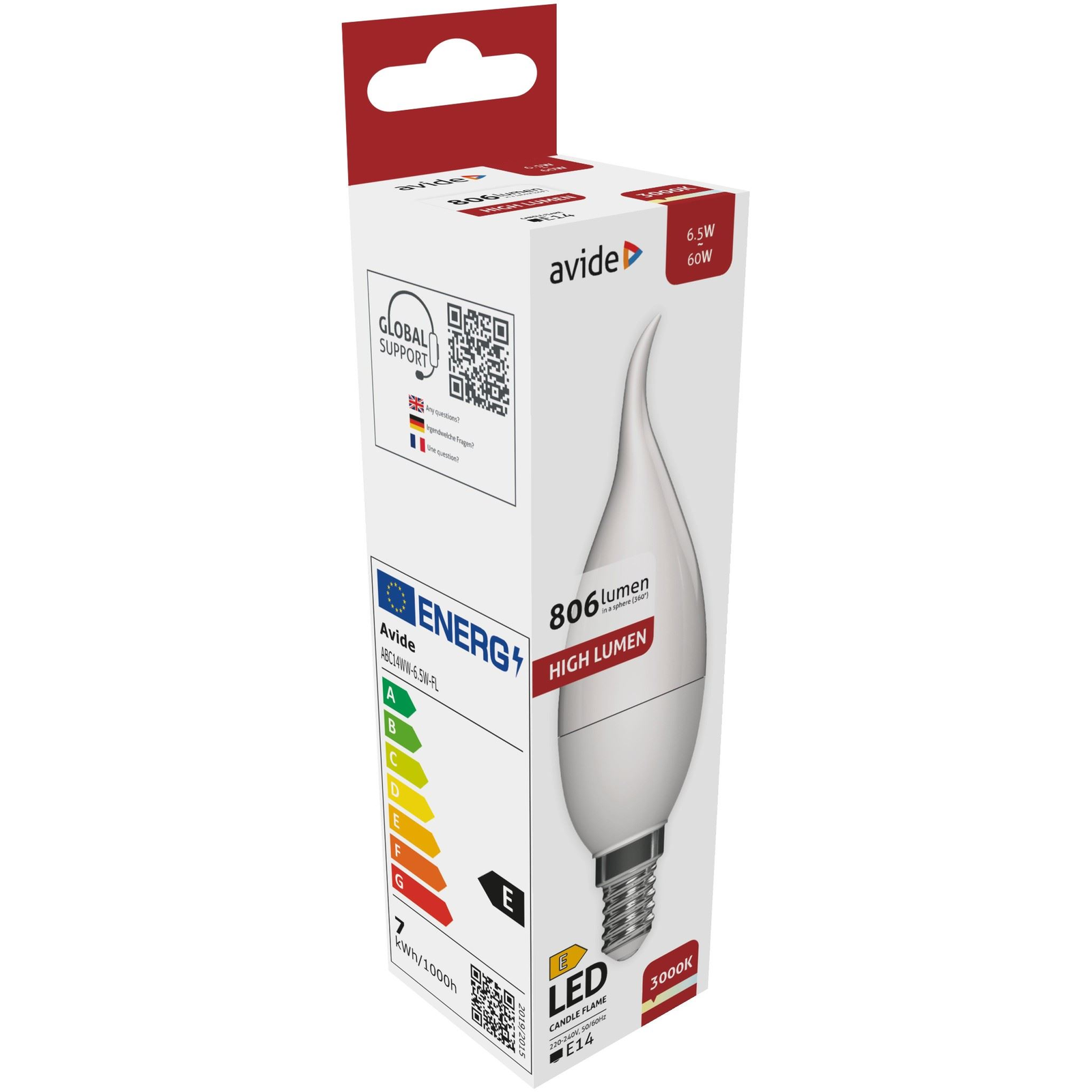 Avide LED Candle Flame 6.5W E14 WW (ABC14WW-6.5W-FL) (ABC14WW-6.5W-FL)