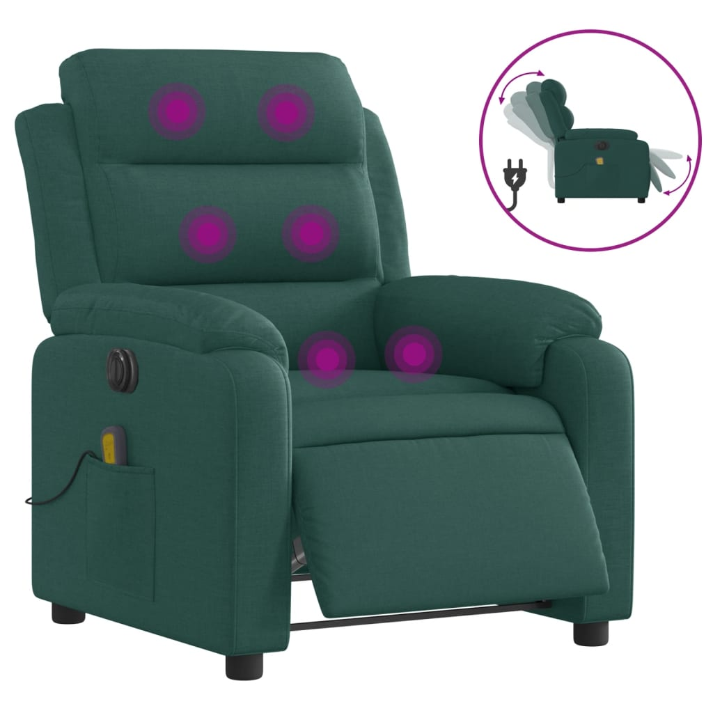 sötétzöld szövet elektromos dönthető masszázsfotel (3204974)