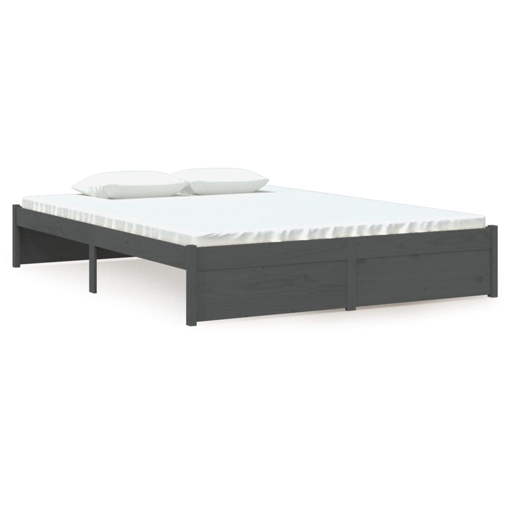 szürke tömör fa ágykeret 135 x 190 cm (4FT6 Double) (814926)