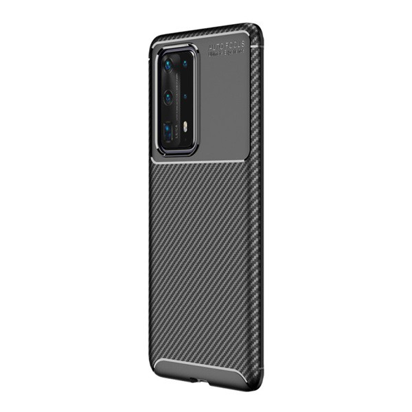 Szilikon telefonvédő (közepesen ütésálló, légpárnás sarok, karbon minta) FEKETE [Huawei P40 Pro+ 5G] (5996457961450)