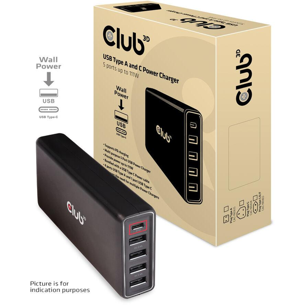 CLUB3D CAC-1903EU oplader til mobil enhed Universel Sort Vekselstrøm Indendørs
