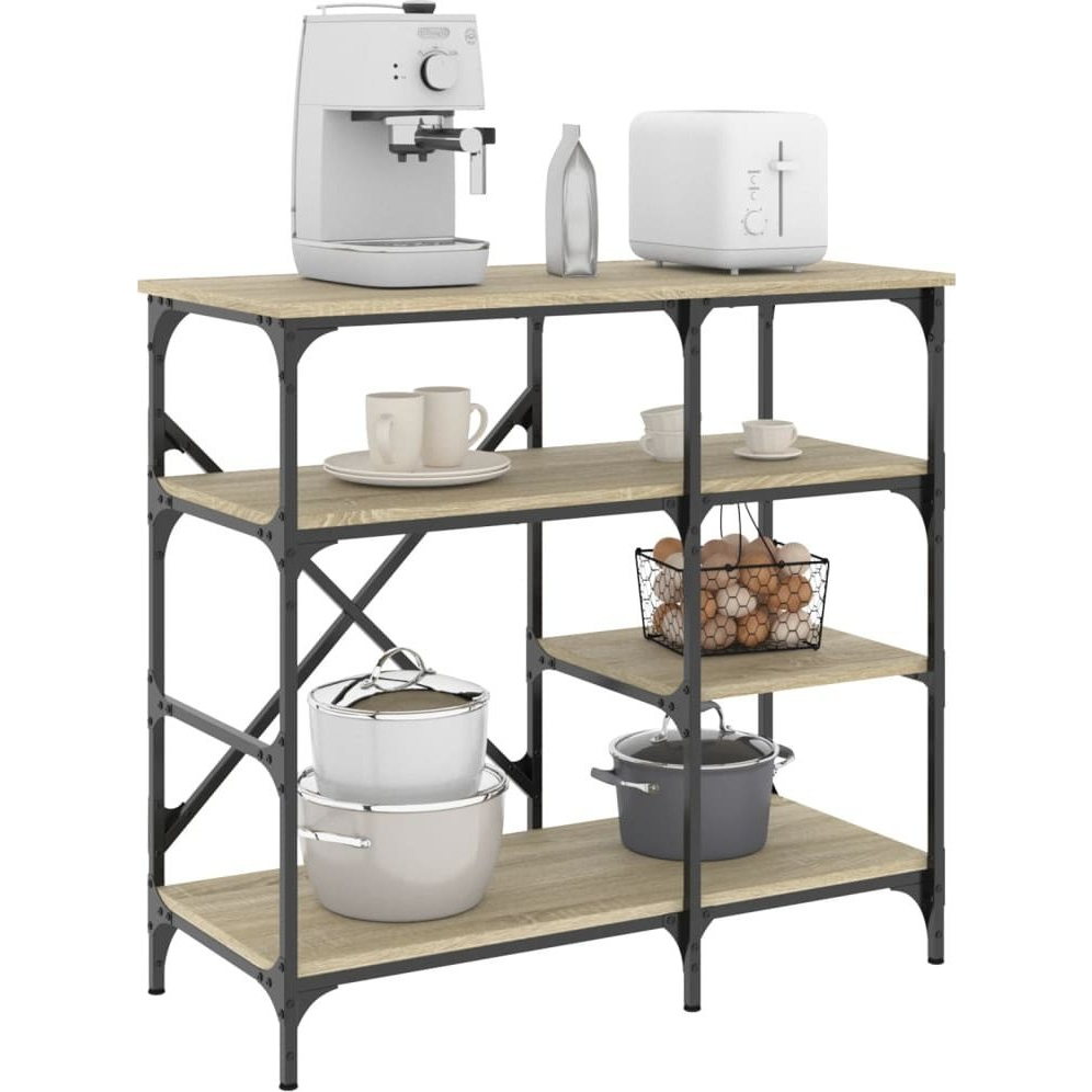 sonoma tölgy színű szerelt fa és fém pékállvány 90 x 40 x 84 cm (845422)