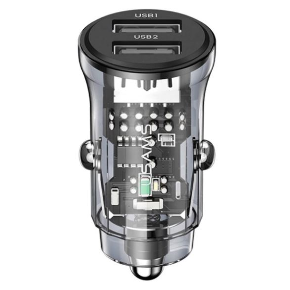 USAMS C31 autós töltő 2xUSB-A aljzat (5V/3A, PD gyorstöltő) fekete (CC162CC01) (CC162CC01)