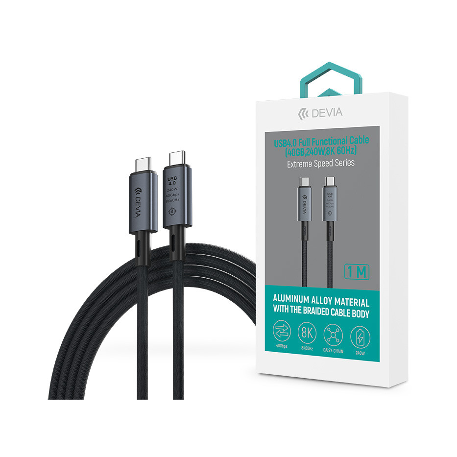 Devia Extreme Speed Series USB4.0 40 Gbps 240W PD Type-C/Type-C adat- és töltőkábel 1m - fekete (ST399688)
