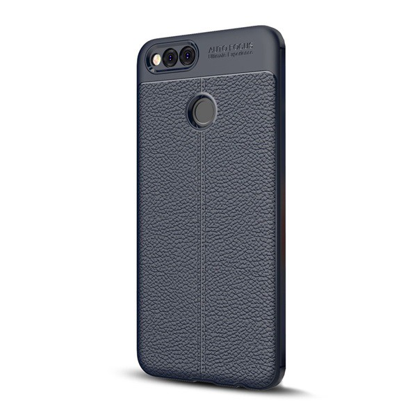 Заден калъф за телефон Каучук / силикон (кожа, модел на шев) Тъмно син [Huawei Honor 7x]