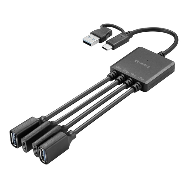 Sandberg 136-81 hub USB 3.2 Gen 1 (3.1 Gen 1) Type-A + Type-C 5000 Mbit/s Čierna