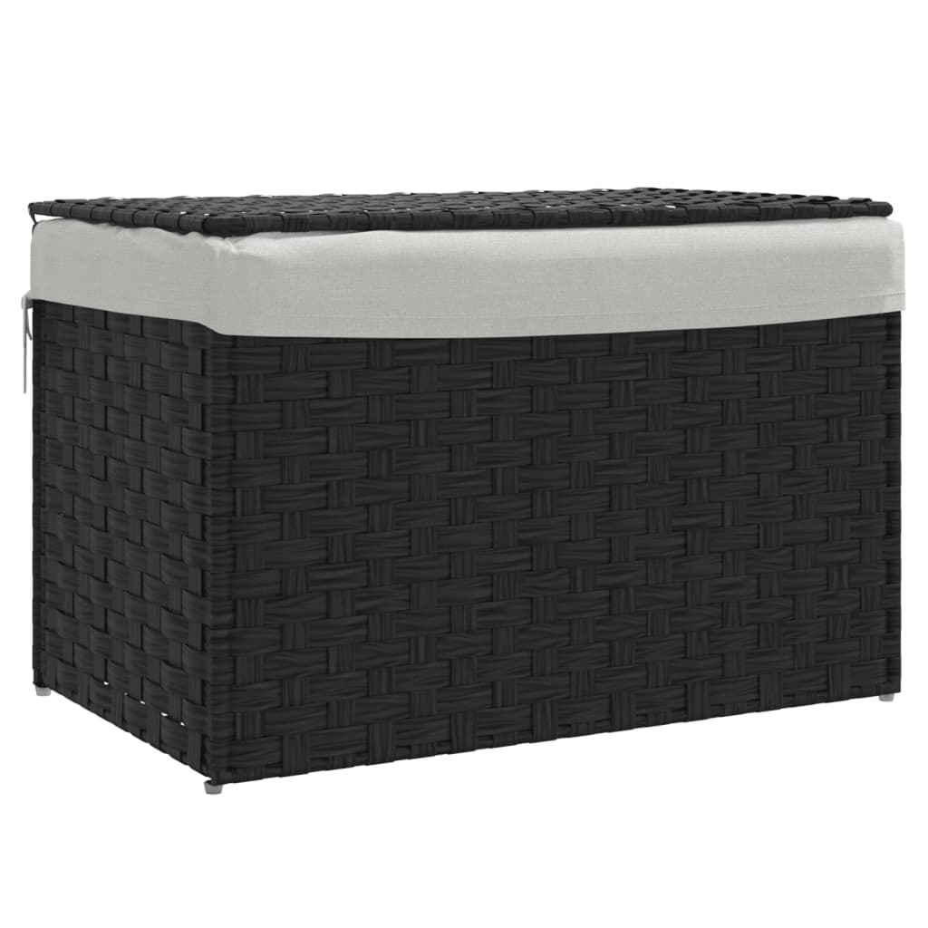 fekete polyrattan szennyeskosár fedéllel 55,5 x 35 x 34 cm (372052)