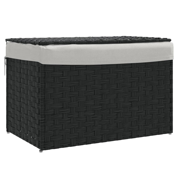 fekete polyrattan szennyeskosár fedéllel 55,5 x 35 x 34 cm