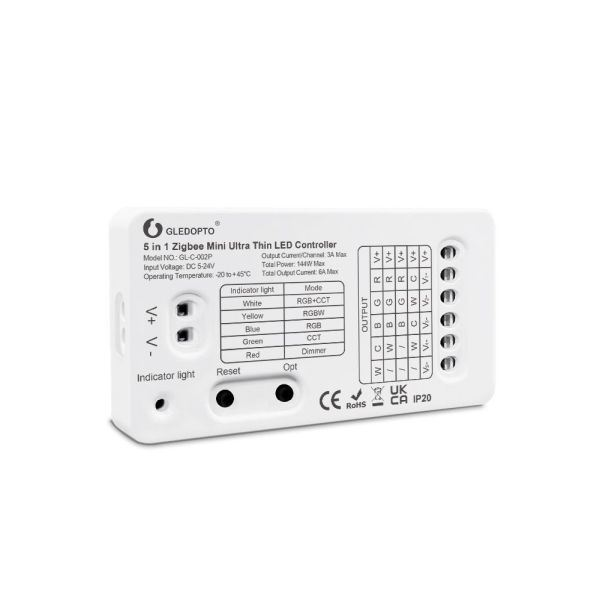 Gledopto GL-C-002P (6A), Zigbee Pro 5-az-1-ben Mini LED vezérlés (Zigbee+RF) 5V-24V DC, 6A (GLE-REL-C002P-6A) (GLE-REL-C002P-6A)