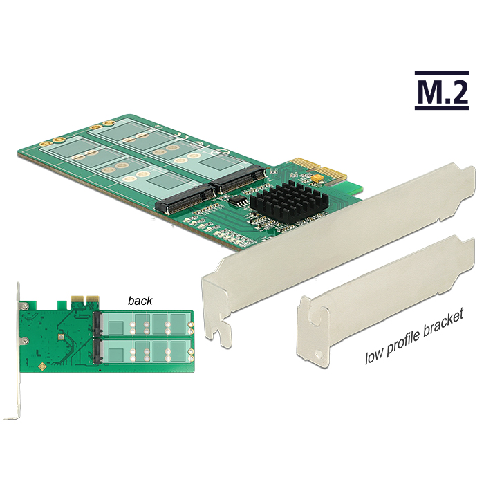Delock PCI Express Kártya > 4 x belső M.2 Key B - alacsony profilú formatényező (89588) (89588)