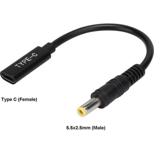 CoreParts MBXUSBC-CO0005 adattatore per inversione del genere dei cavi USB C 5.5*2.5mm Nero