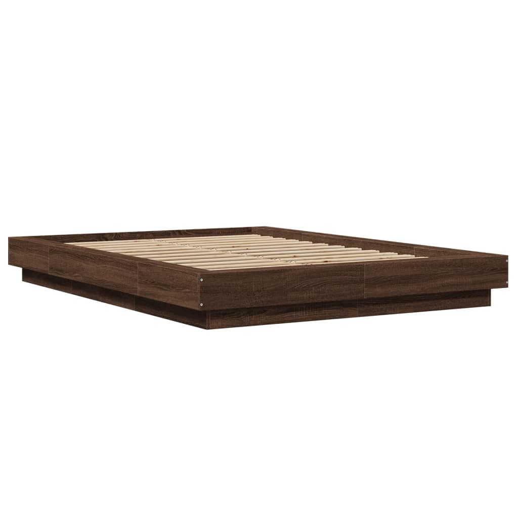 barna tölgyszínű szerelt fa ágykeret LED-del 135 x 190 cm (3281139)