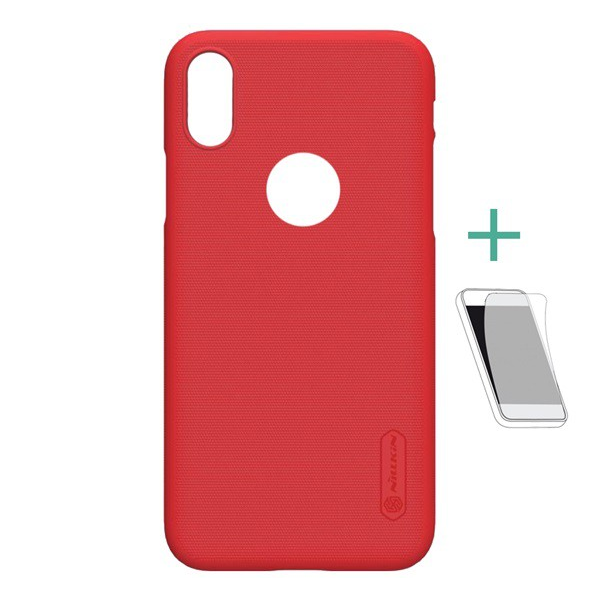 NILLKIN SUPER FROSTED műanyag telefonvédő (gumírozott, érdes felület, logo kivágás + képernyővédő fólia) PIROS [Apple iPhone XS 5.8] (5996457735884)
