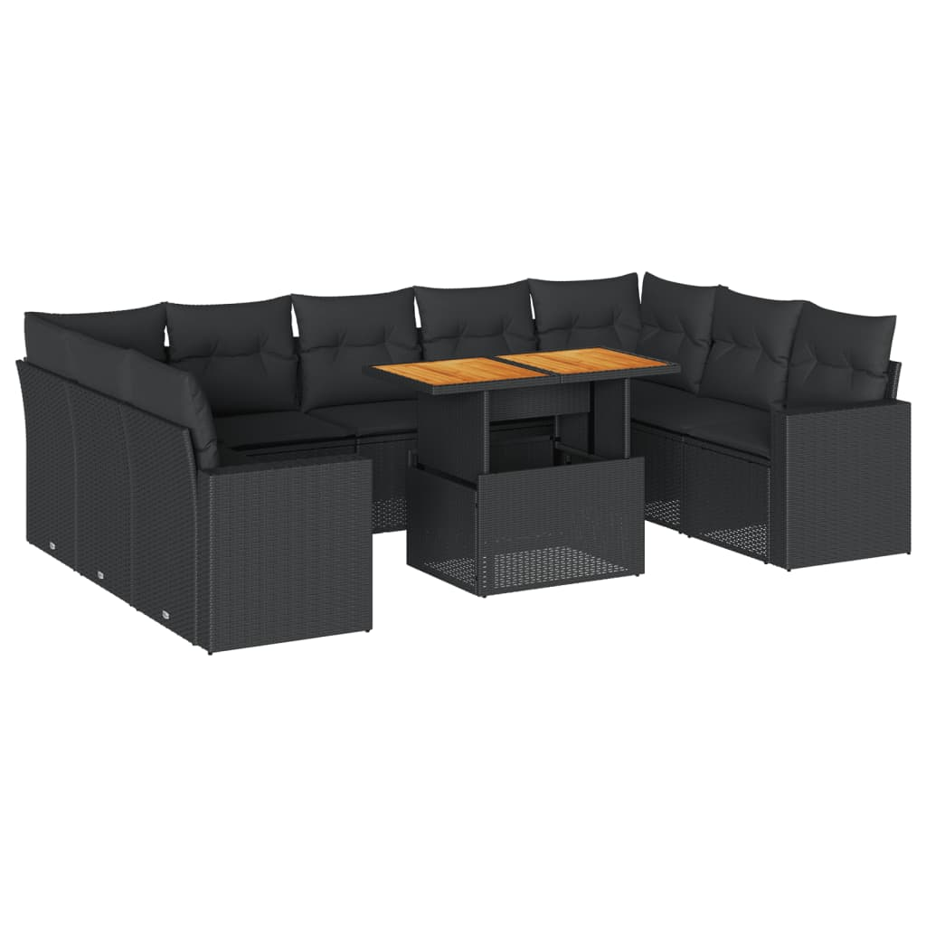 10 részes fekete polyrattan kerti ülőgarnitúra párnákkal (3327079)