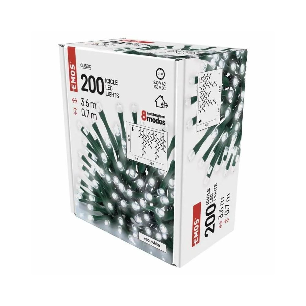 EMOS LED karácsonyi jégcsapok 3.6m IP44 programokkal hidegfehér (D4CC01) (D4CC01)