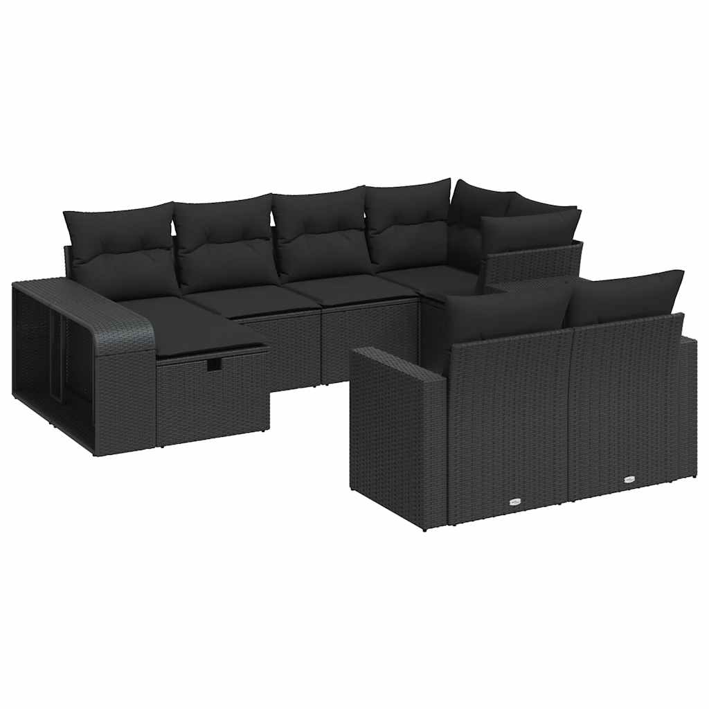 10 részes fekete polyrattan kerti ülőgarnitúra párnákkal (3326059)