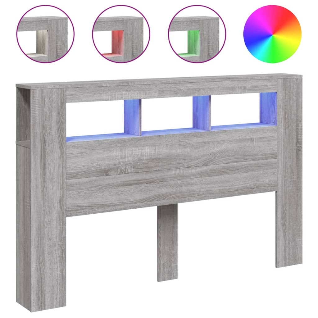 szürke sonoma szerelt fa LED-es fejtámla 160x18,5x103,5 cm (837356)