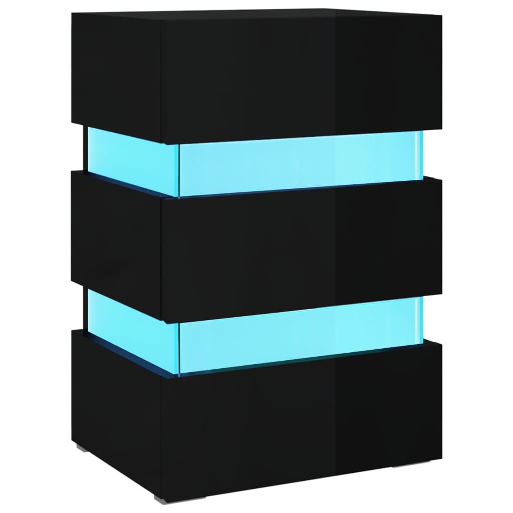 magasfényű fekete szerelt fa LED-es éjjeliszekrény 45x35x67 cm (326847)