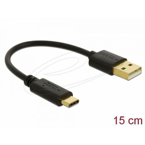 DeLock 80954 USB-A apa - USB-C apa 2.0 Töltő kábel 0.15m - Fekete
