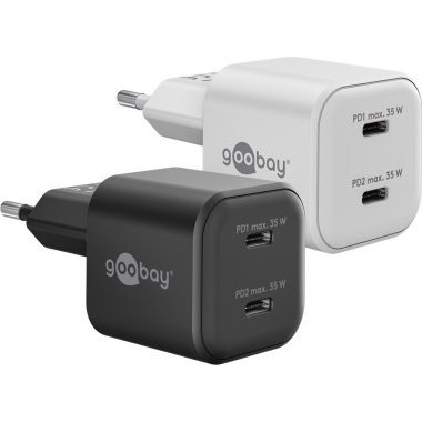Goobay 75333 Dual Nano USB-C GaN Hálózati Gyorstöltő Adapter Készlet 35W - Fekete (2 darabos) (RB75333)
