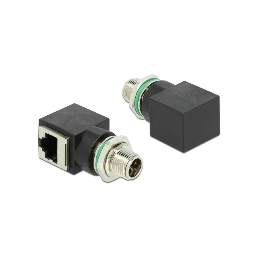 Delock M12 8pin X-code -> RJ45 CAT6A UTP M/F adapter fekete (66565)